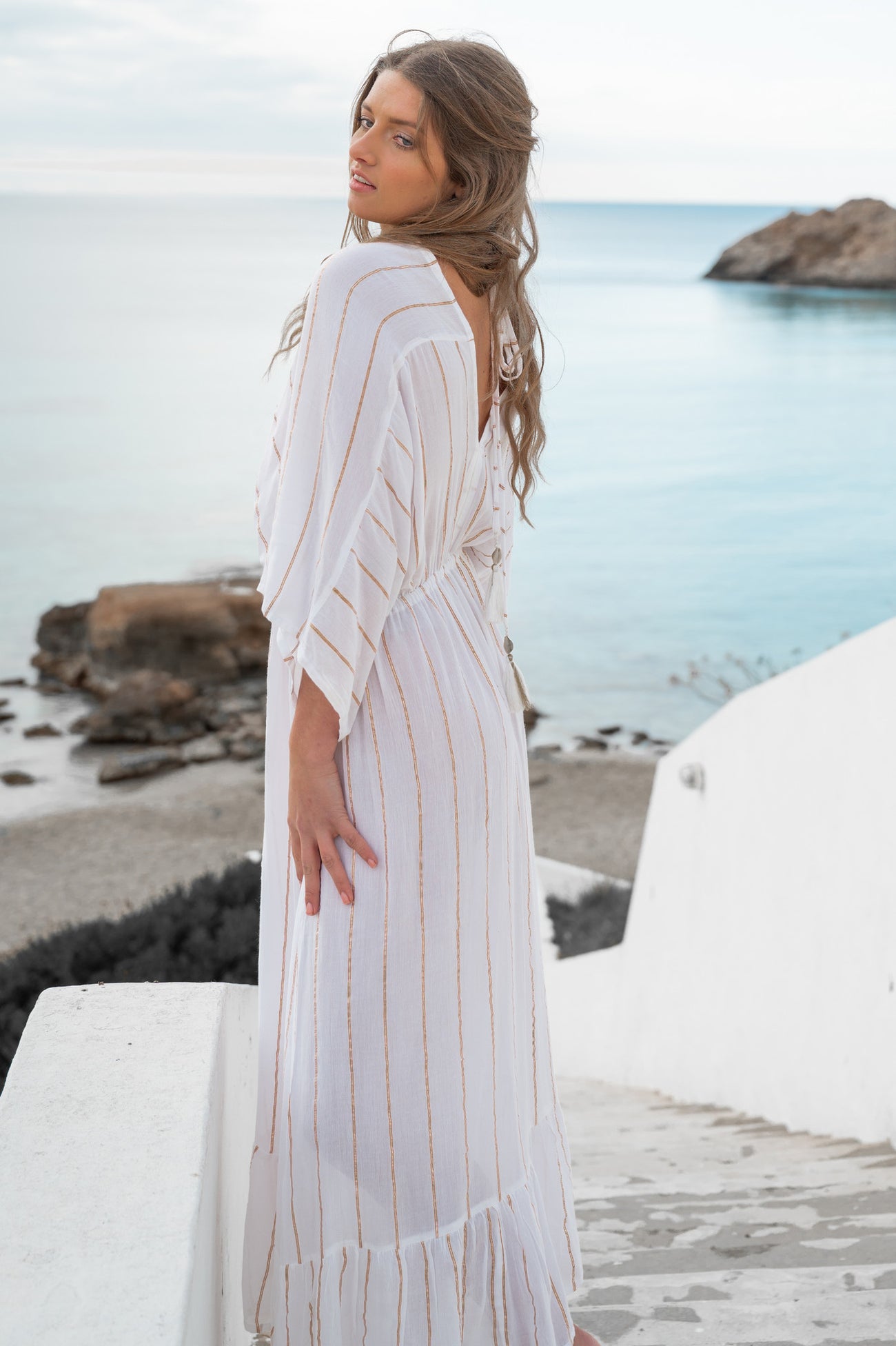Bohemian jurk in white van ibzmode, Brands of Ibiza