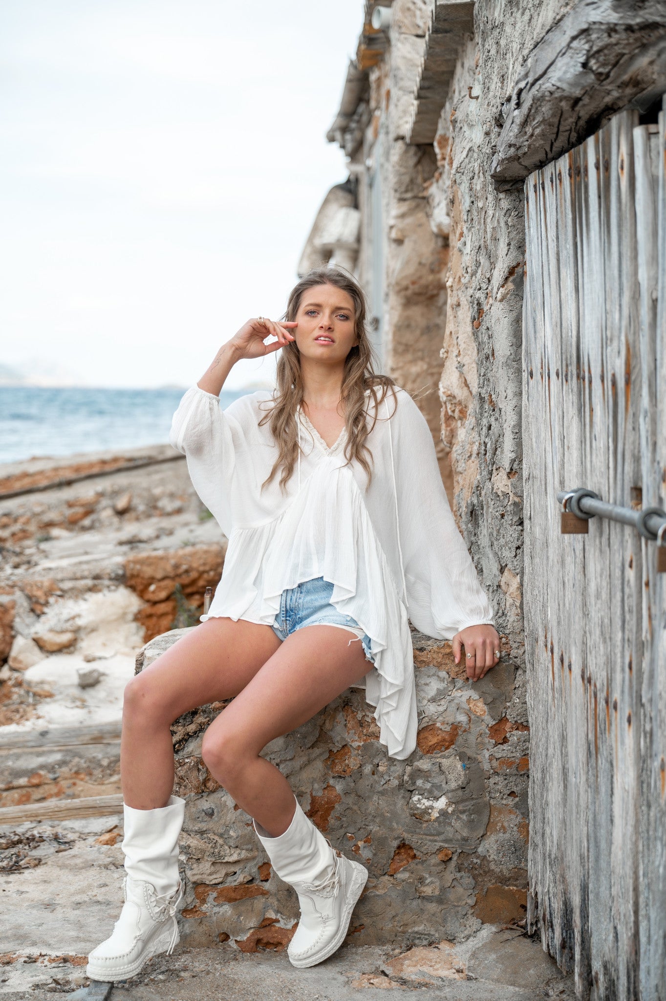 Bohemian blouse in ivory van ibzmode, Brands of Ibiza