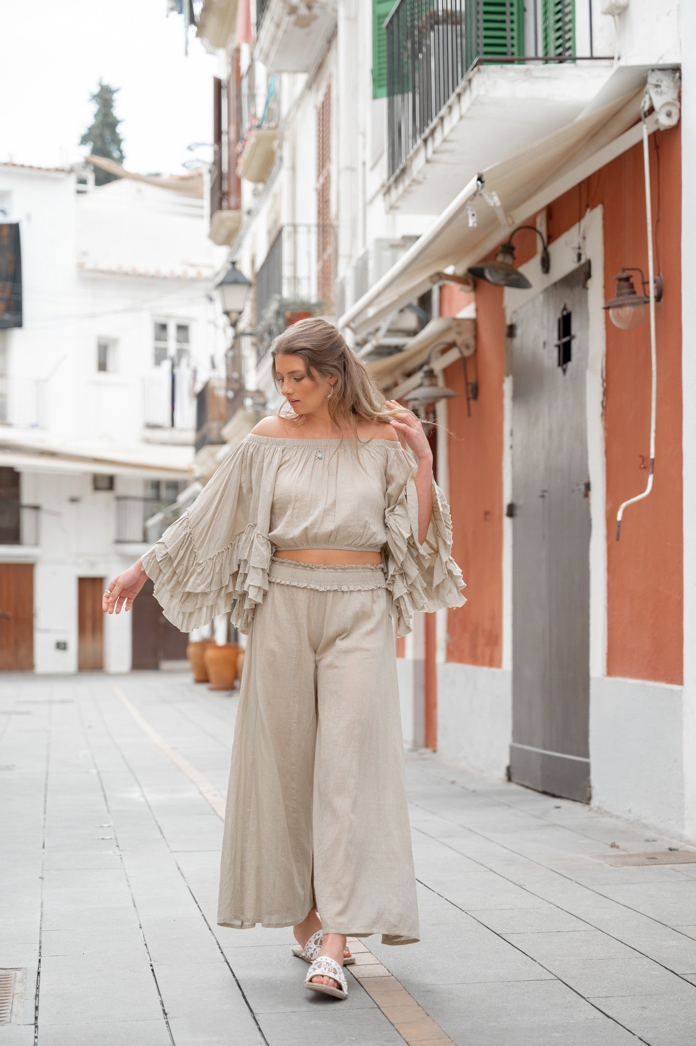 Bohemian top in sand van ibzmode, Brands of Ibiza