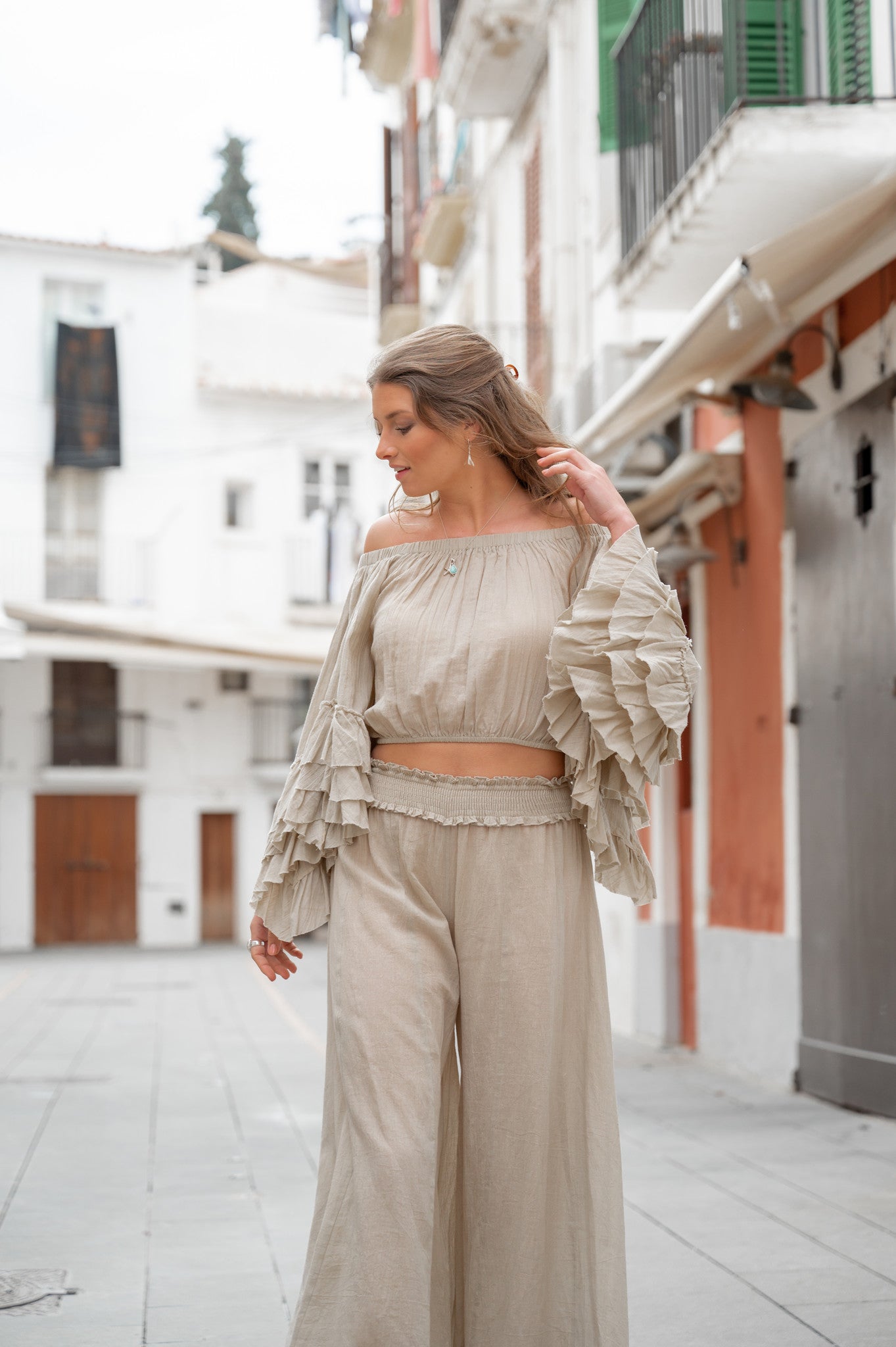 Bohemian top in sand van ibzmode, Brands of Ibiza