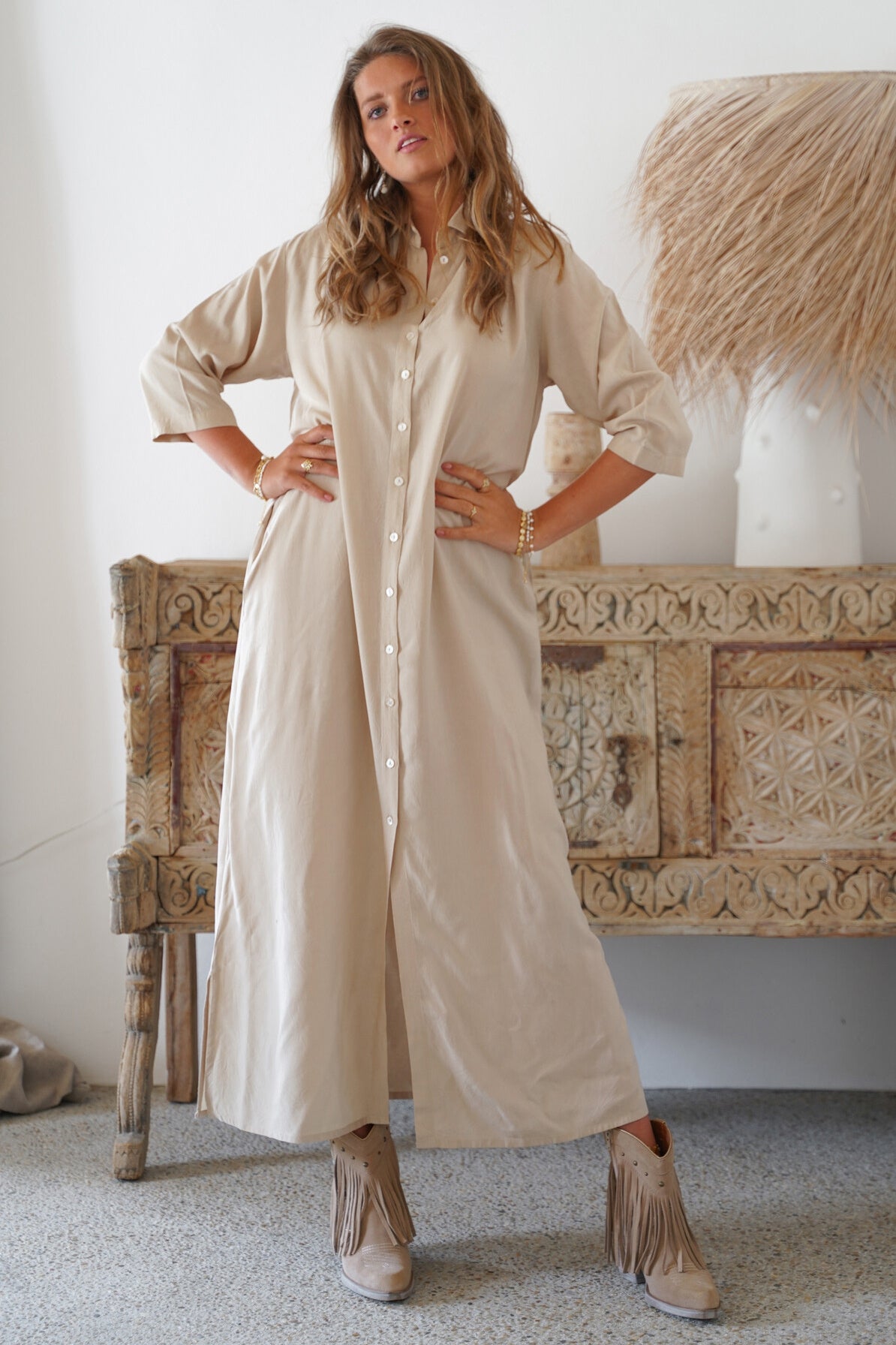 Bohemian blouse in sand van ibzmode, Brands of Ibiza