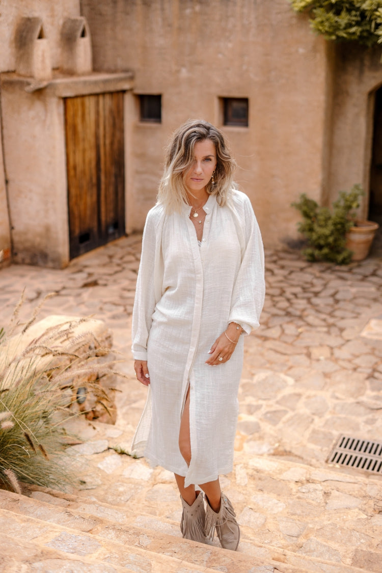 Bohemian jurk in off white van ibzmode, Brands of Ibiza