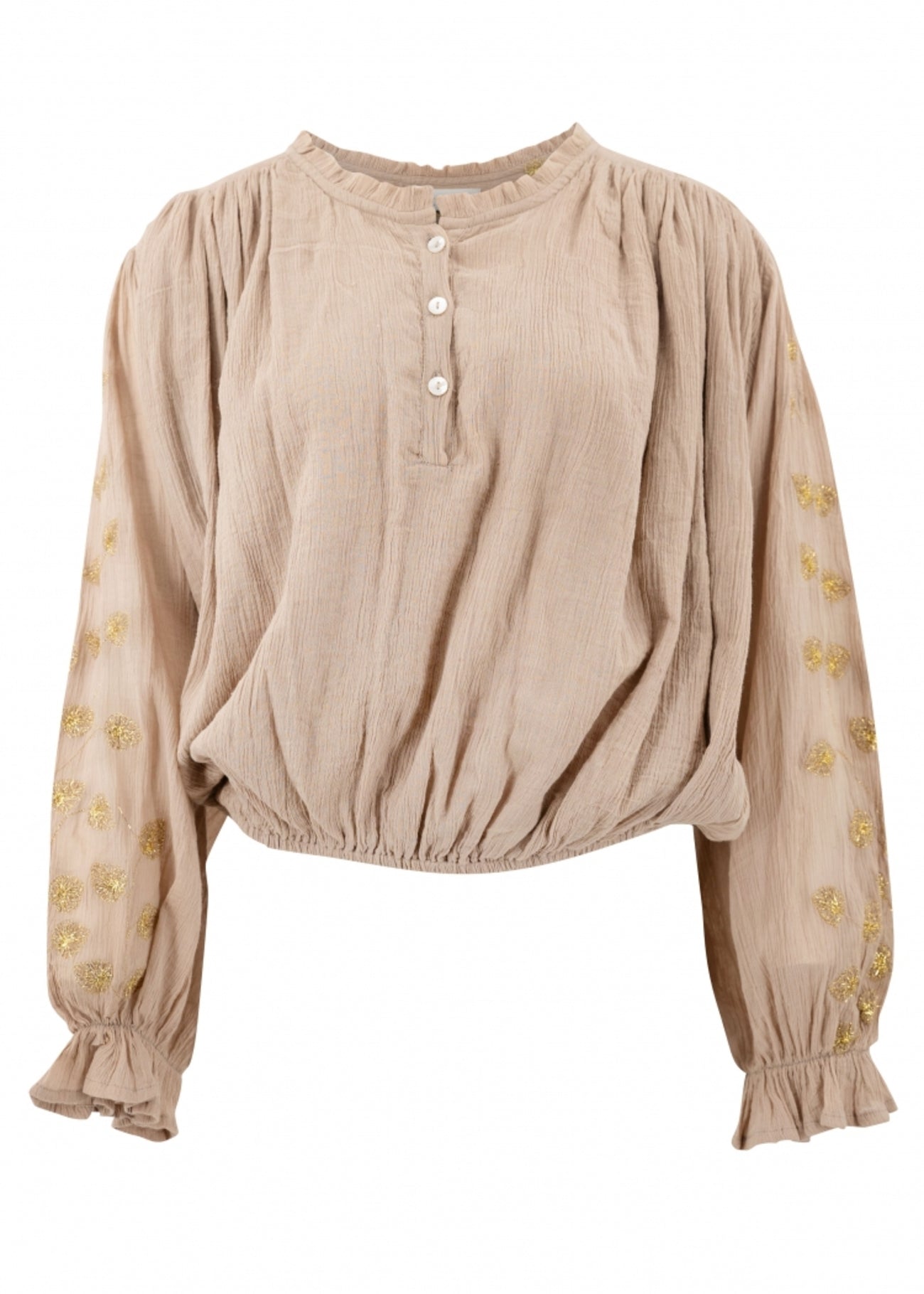 Bohemian blouse in light taupe van ibzmode, Brands of Ibiza
