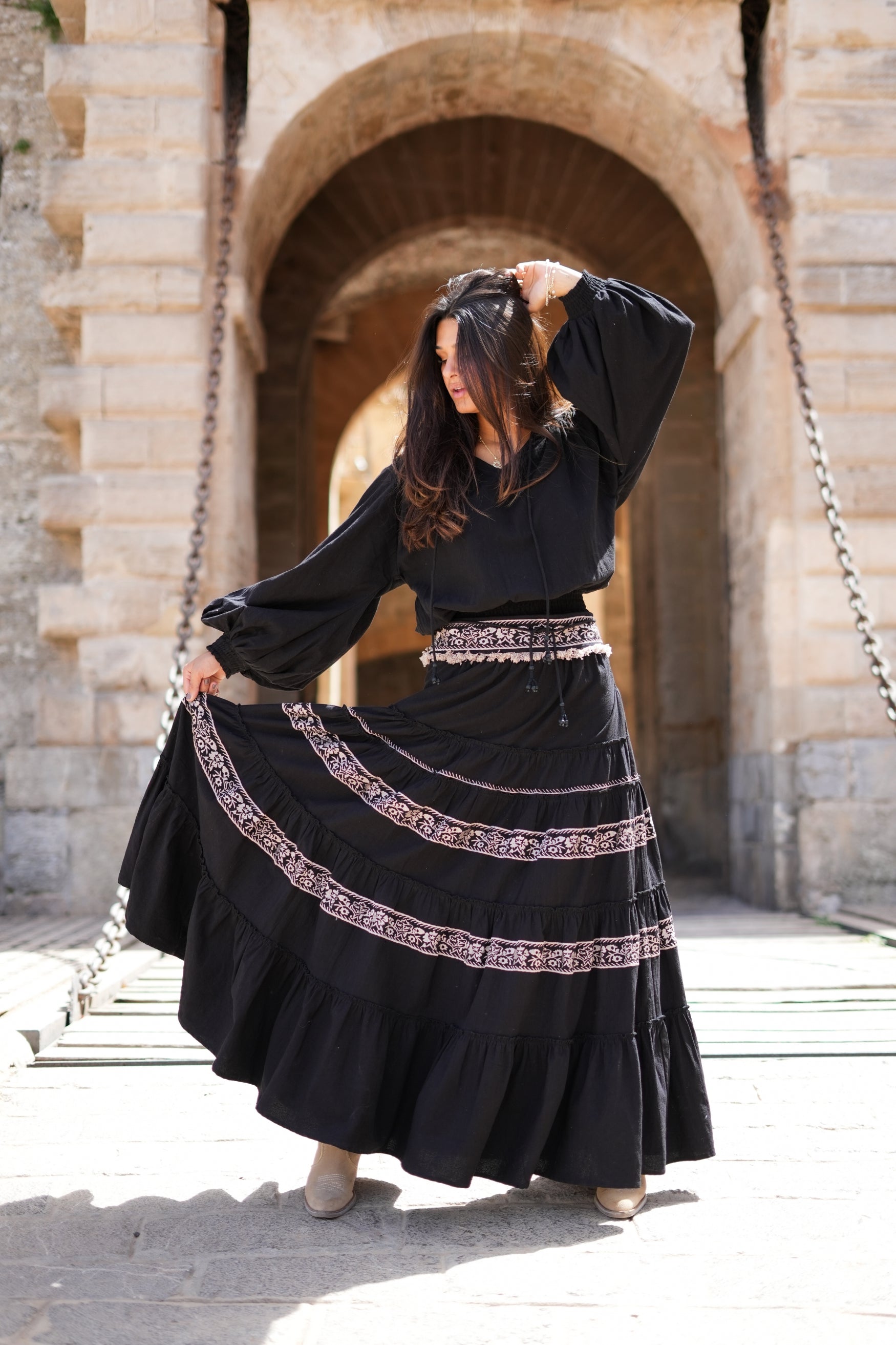 Bohemian blouse in black van ibzmode, Brands of Ibiza