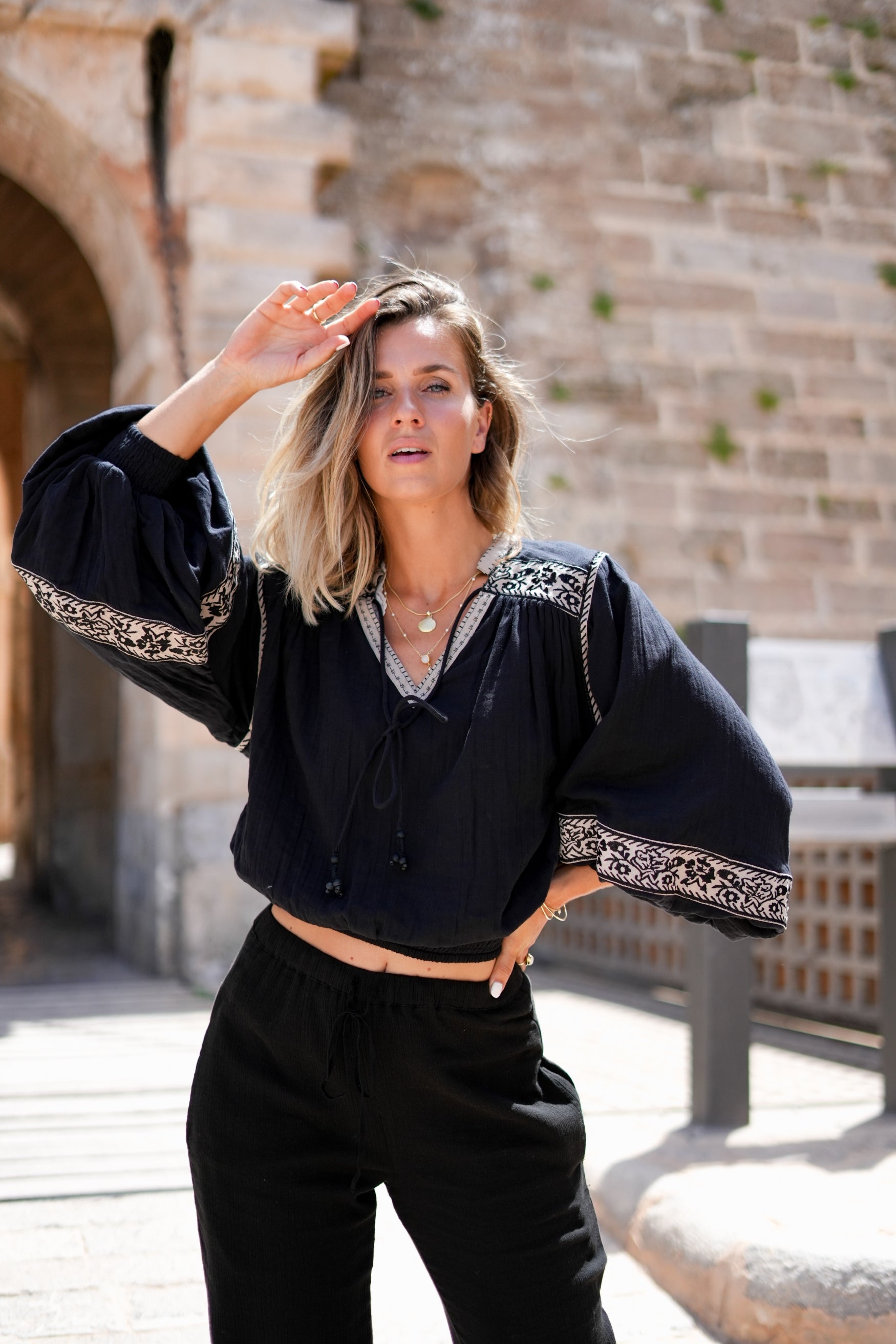 Bohemian blouse in black van ibzmode, Brands of Ibiza