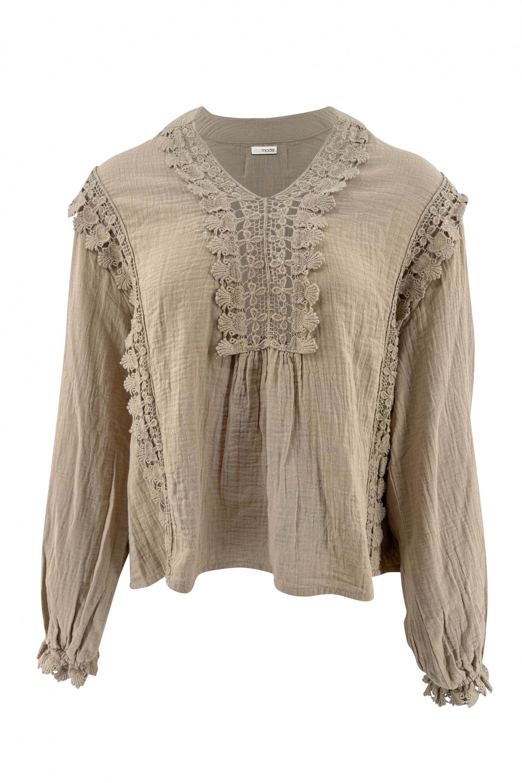 Bohemian blouse in taupe van ibzmode, Brands of Ibiza