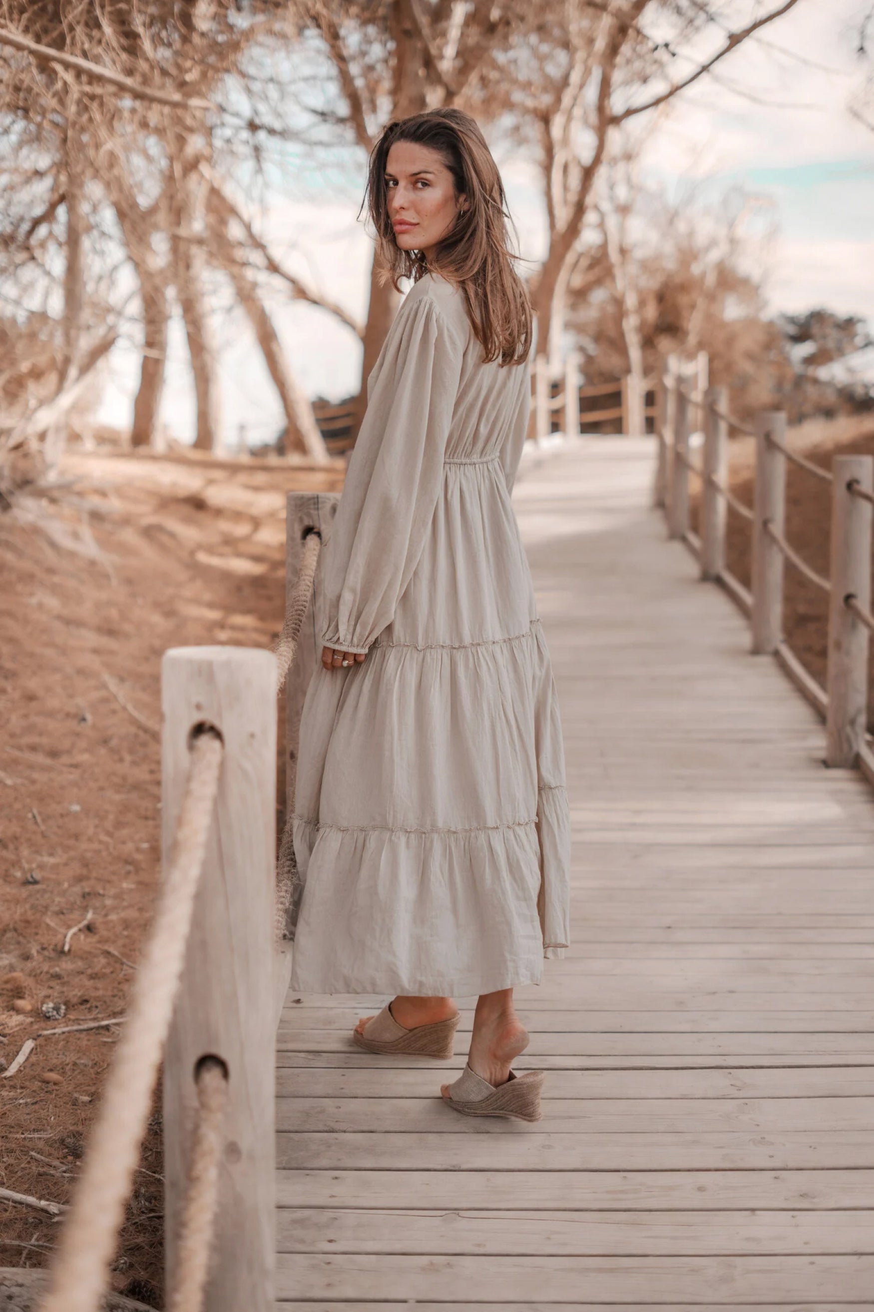 Bohemian jurk in sand van ibzmode, Brands of Ibiza