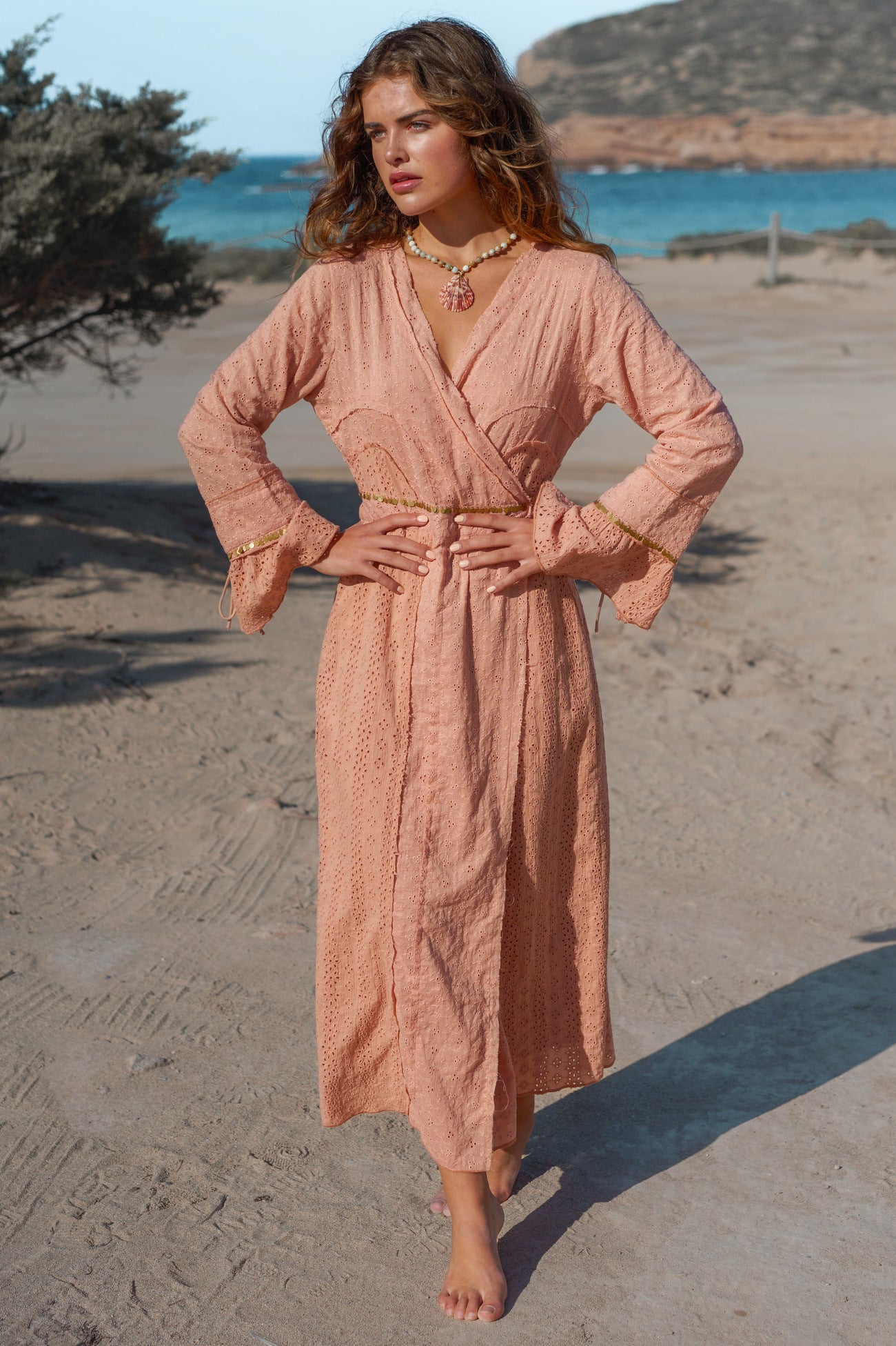 Resort Zomerjurkjes Lange Mouw Embroidered Long Dress Fantasy