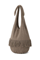 Ibizamode dark taupe resort handbag with ruffle details