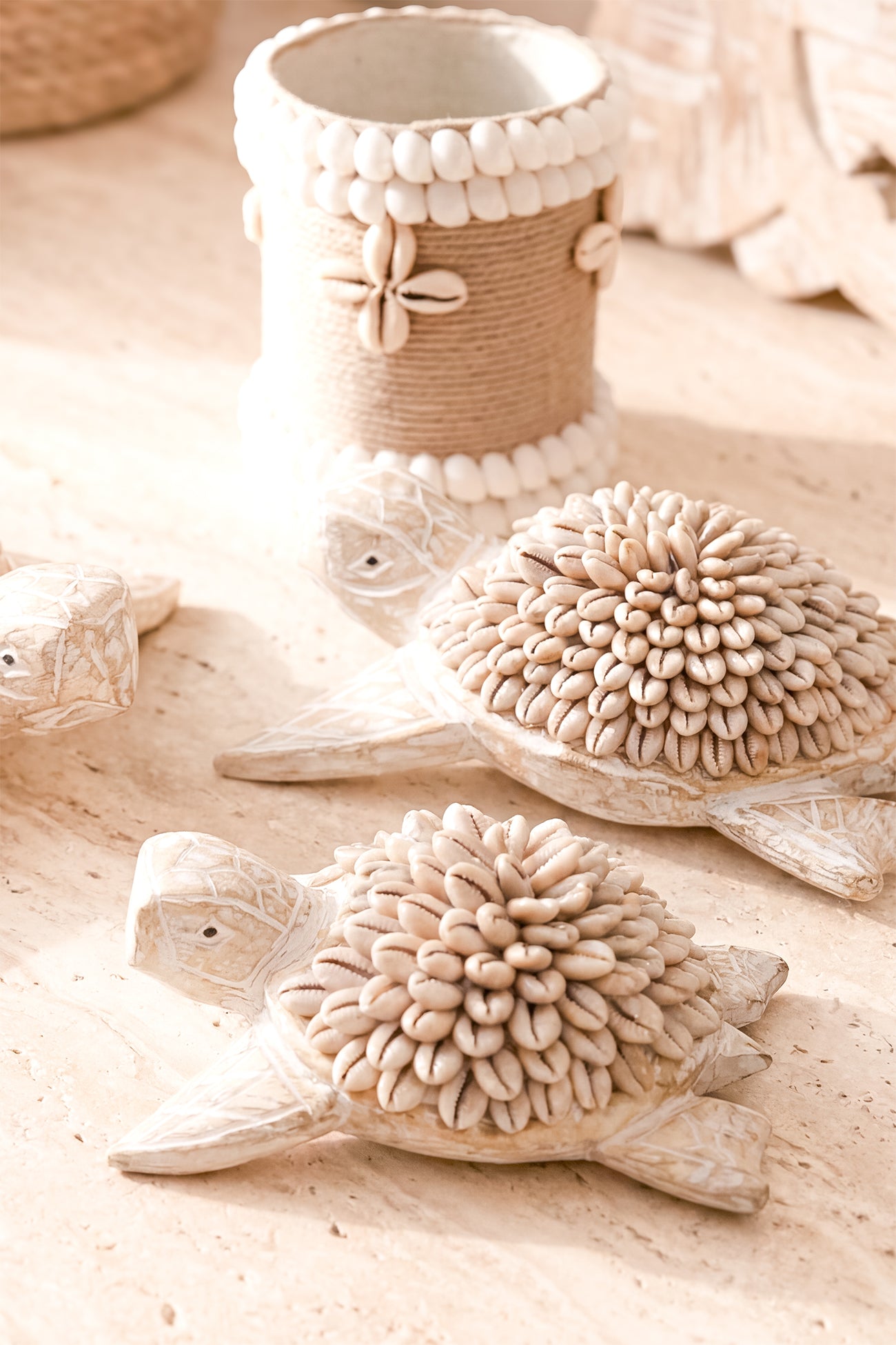 Ibizamode small handmade basket with shell details in bohemian bathroom styling