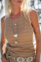 Ibizamode MOOST Emily Ajour Top Camel ajour knit boho chic festival outfit