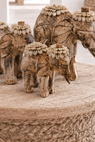 Ibizamode handcrafted wooden elephant decor with shell details in bohemian interior