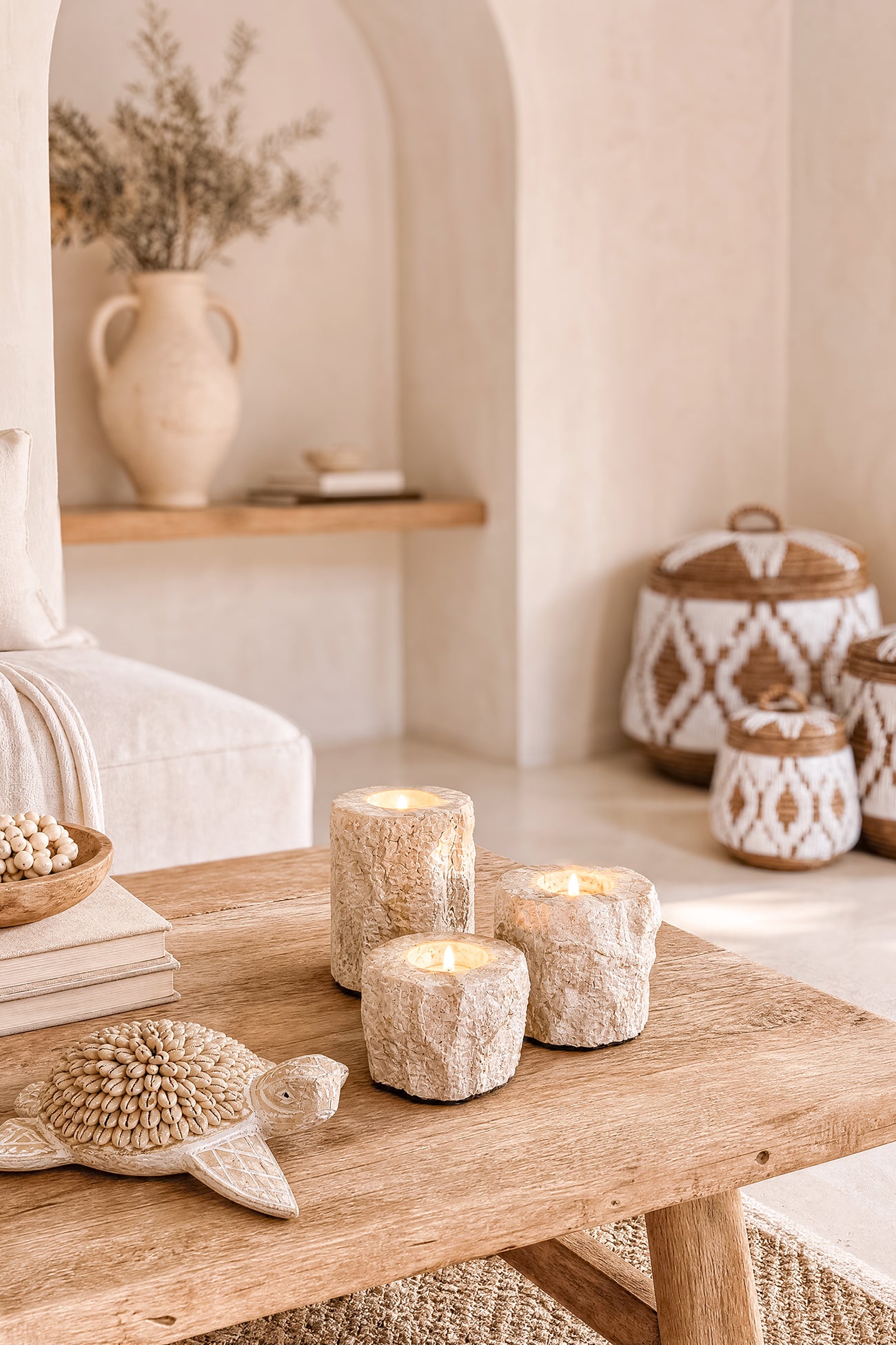 Ibizamode handcrafted turtle decor with shell details in natural bohemian interior