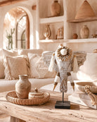 Ibizamode handcrafted white wooden elephant decor with shells and tassels in bohemian interior