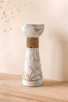 Ibizamode Leaves Candlestick White houten kandelaar met bohemian details