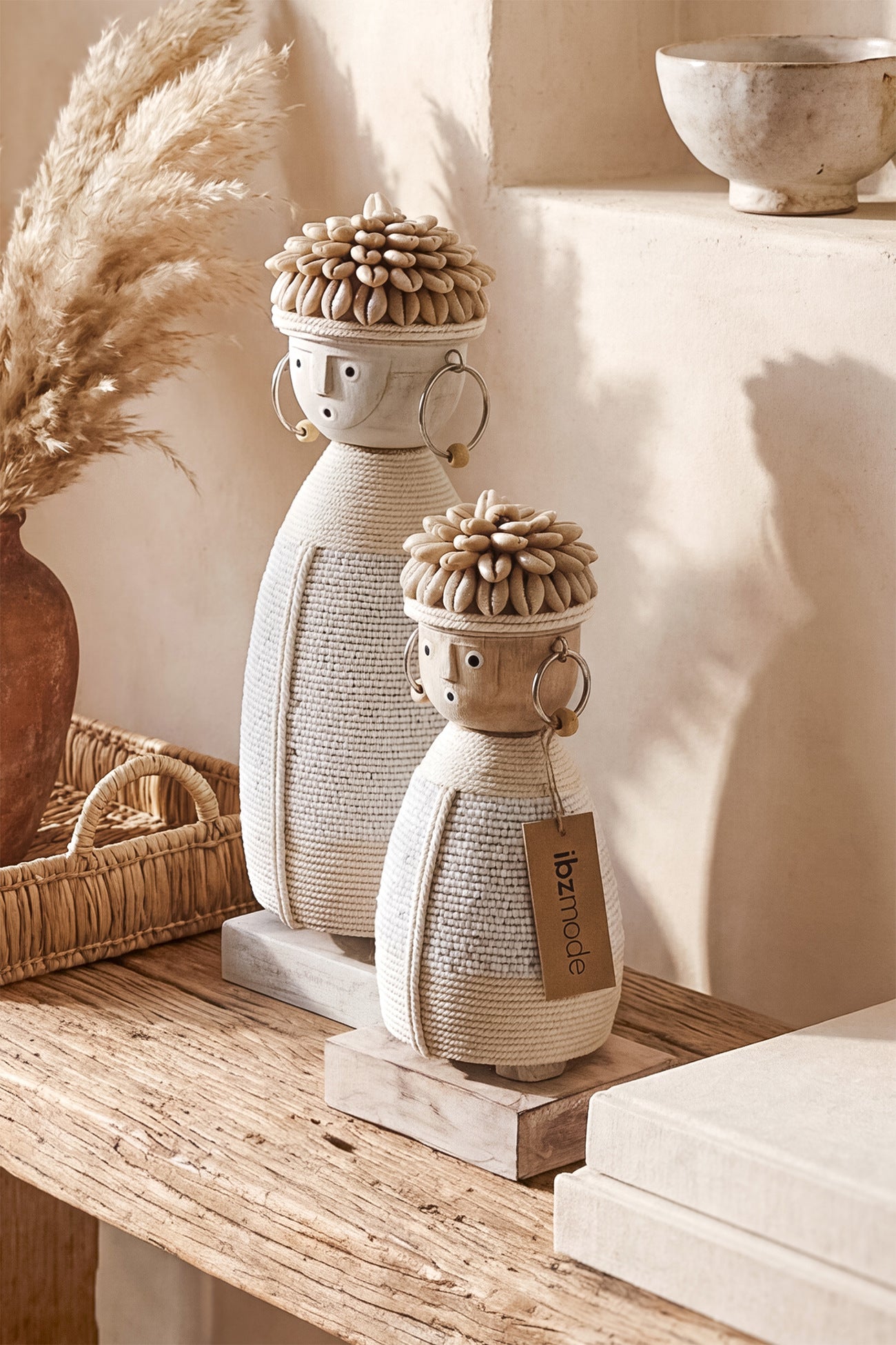 Ibizamode handcrafted white boho soul doll with shell details in bohemian interior