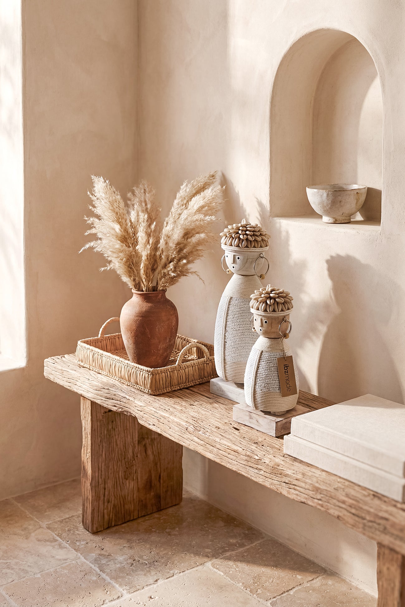 Ibizamode handcrafted white boho soul doll with shell details in bohemian interior