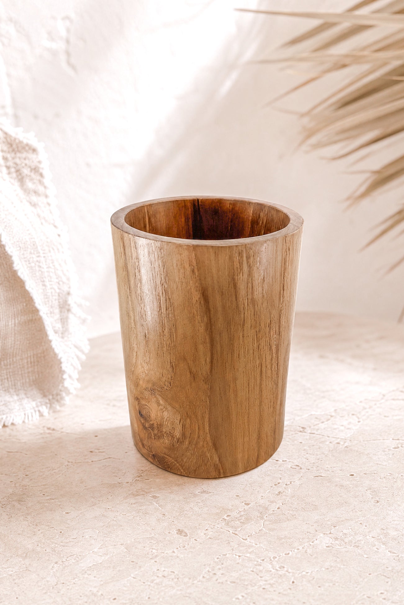 Ibzhome Wooden Cup Round houten badkameraccessoire in natuurlijke stijl