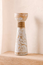 Ibzhome Leaves Candlestick Natural houten kandelaar met carved bohemian details