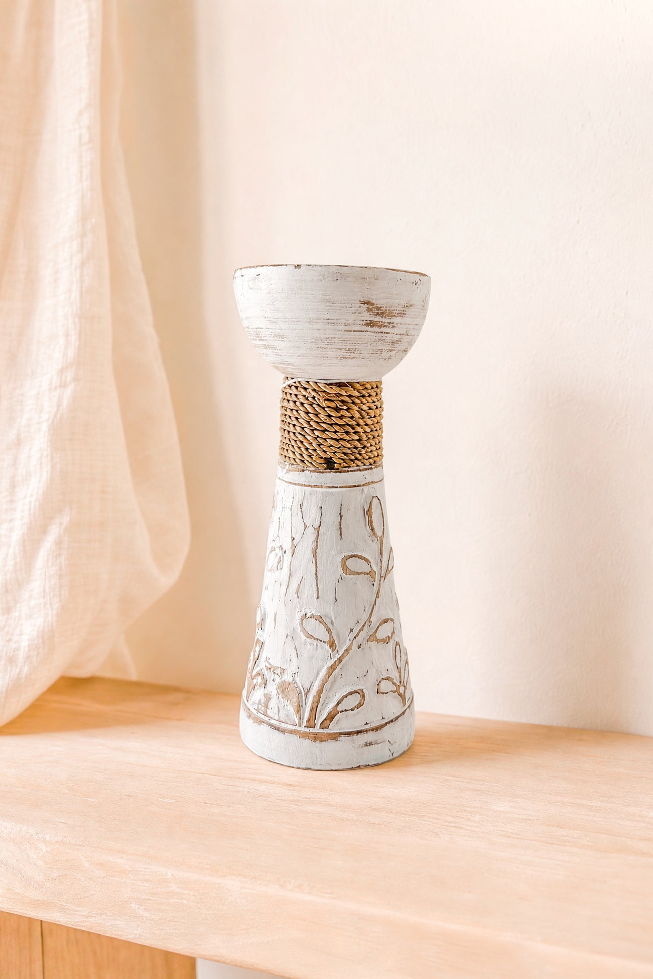 Ibizamode Leaves Candlestick White houten kandelaar met bohemian details