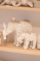 Ibizamode handcrafted white elephant decor with shell details in bohemian interior