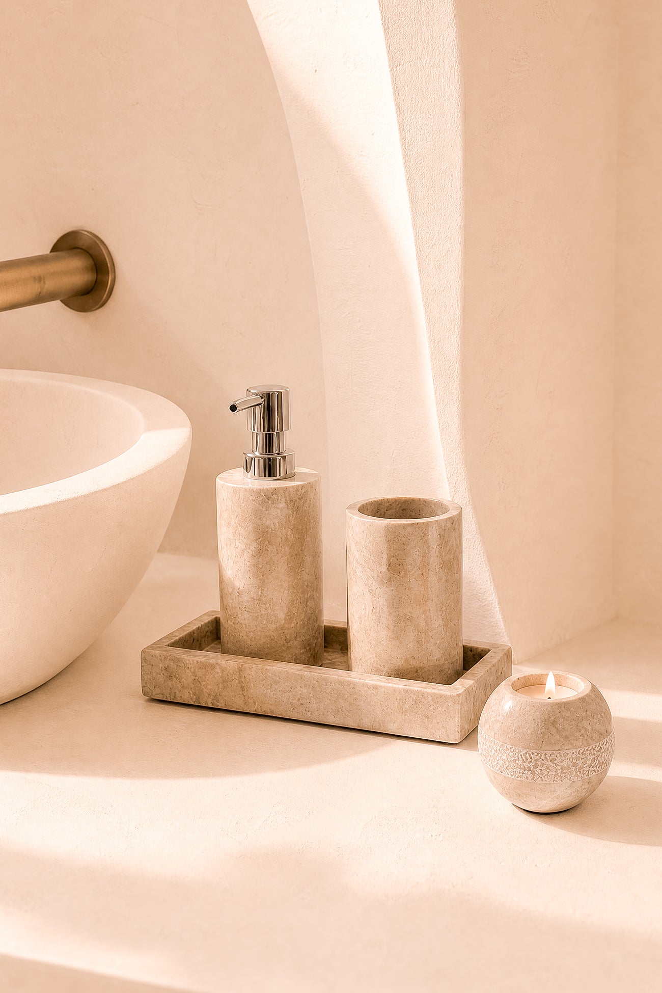 Ibizamode natural marble tealight holder with pearl texture in bohemian interior styling