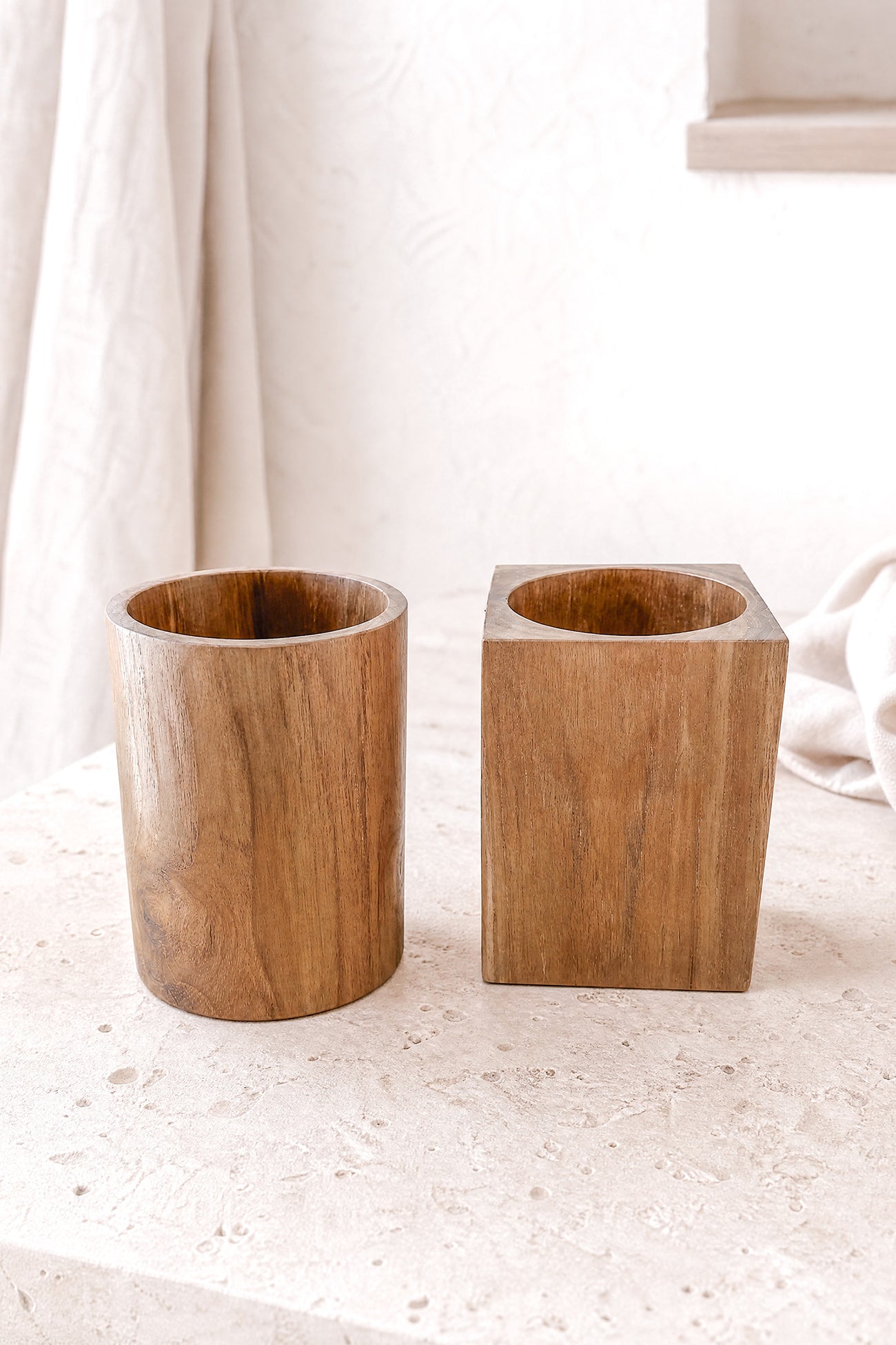 Ibzhome Wooden Cup Round houten badkameraccessoire in natuurlijke stijl