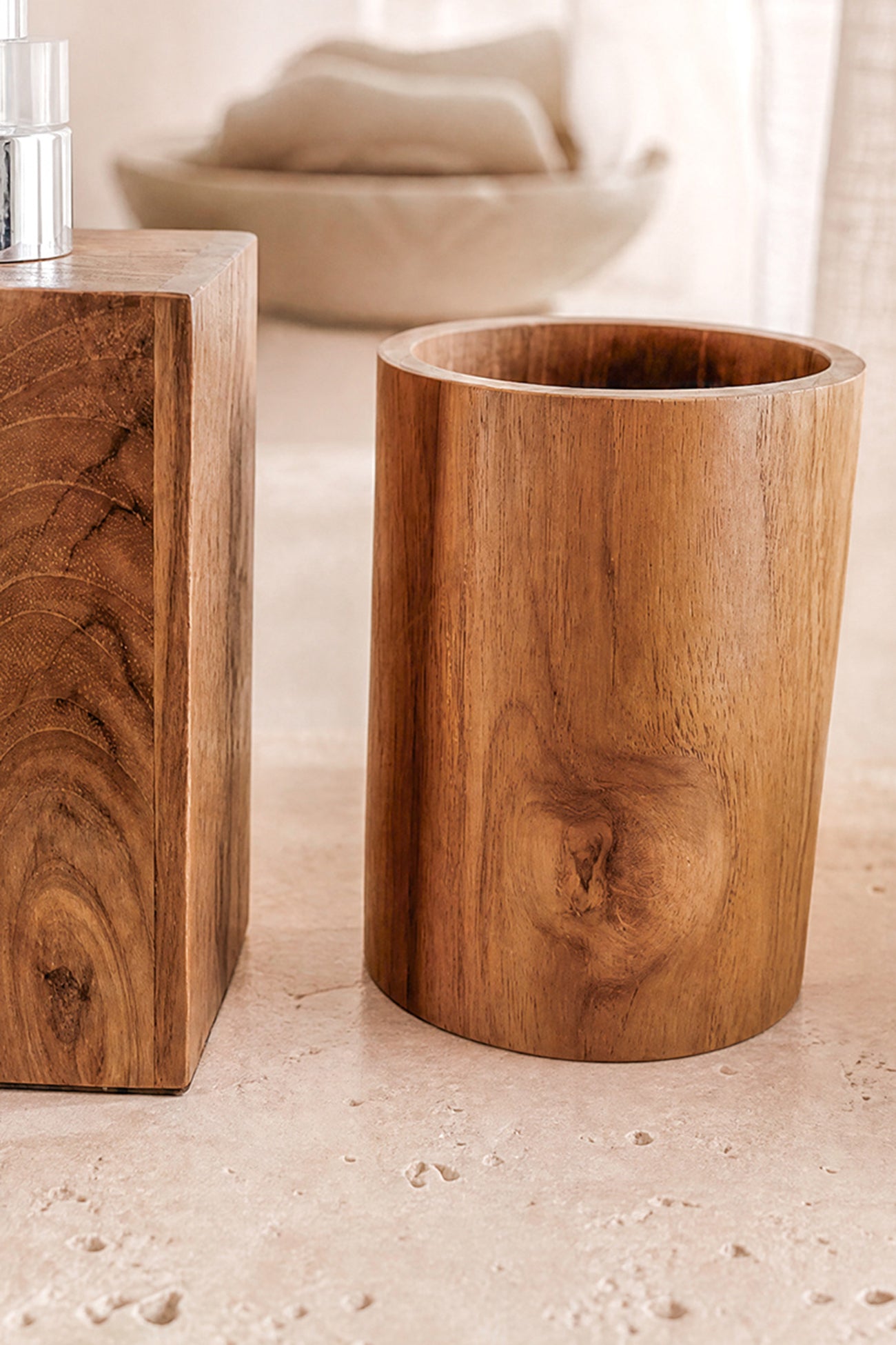 Ibzhome Wooden Cup Round houten badkameraccessoire in natuurlijke stijl