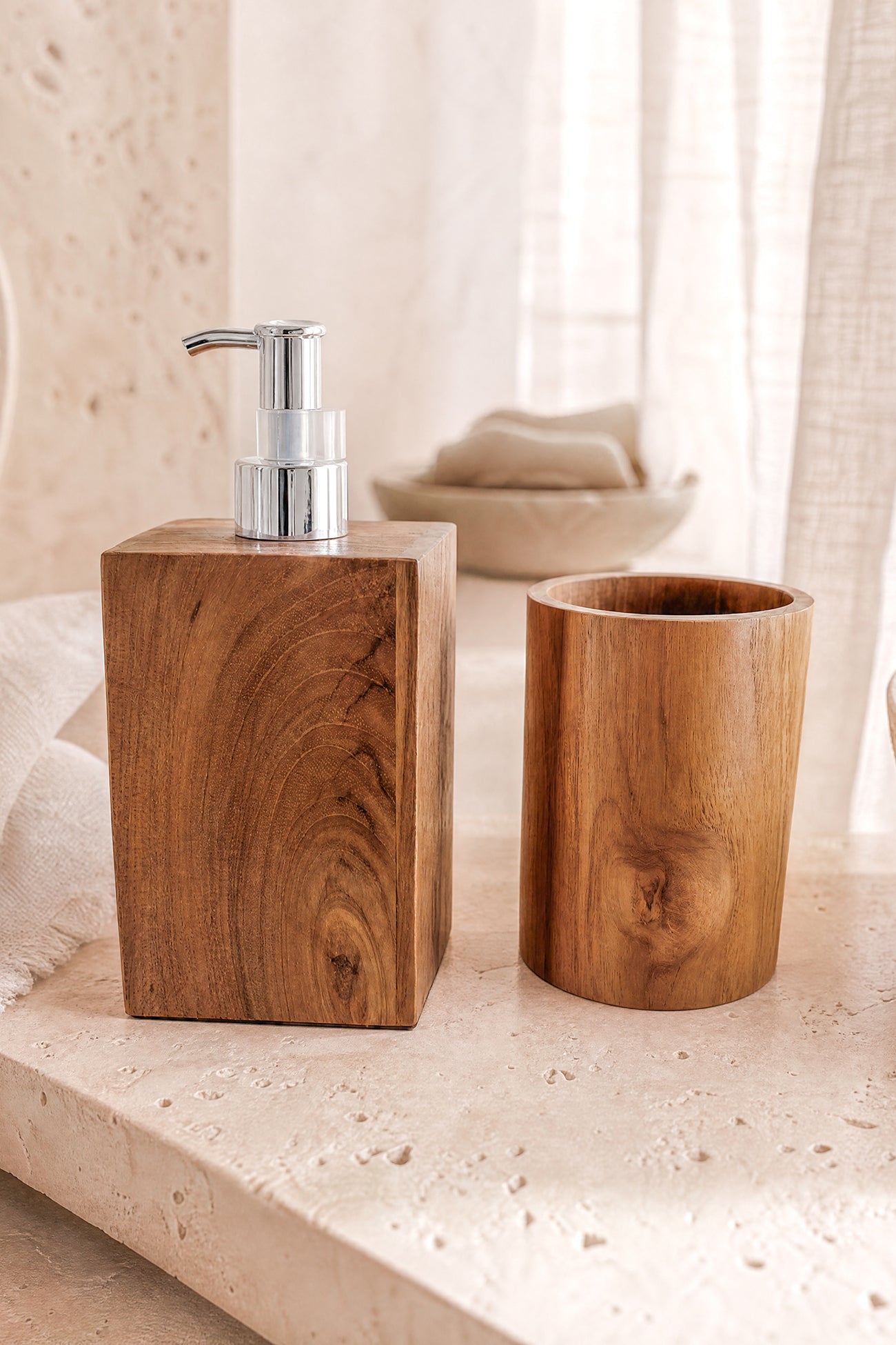 Ibzhome Wooden Cup Round houten badkameraccessoire in natuurlijke stijl