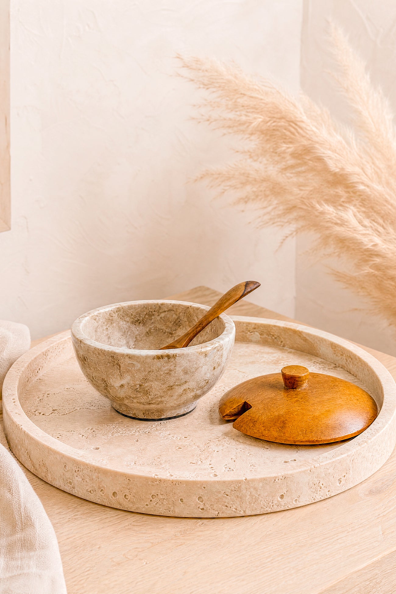 Ibzhome Marble Sugar Pot marmeren suikerpot met houten deksel en lepel
