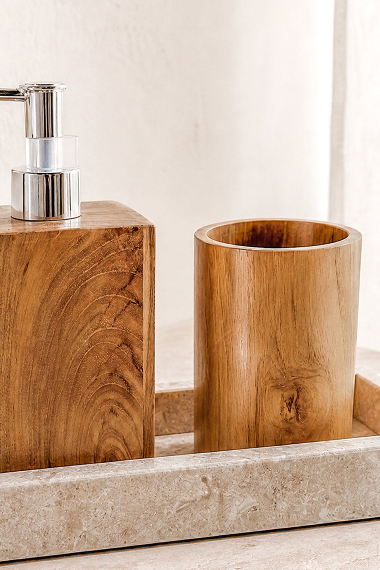Ibzhome Wooden Cup Round houten badkameraccessoire in natuurlijke stijl