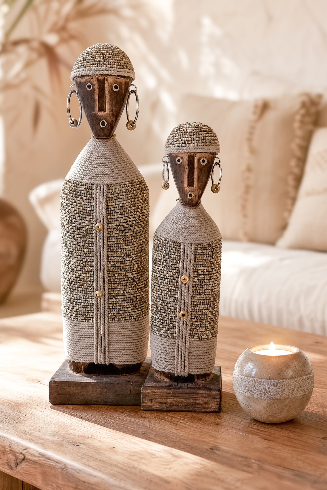 Ibizamode natural marble tealight holder with pearl texture in bohemian interior styling