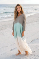 Ibizamode Kaftan Milla Almora Taupe with airy printed look and relaxed beach fit