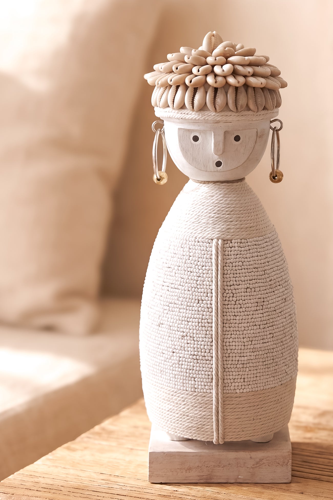 Ibizamode handcrafted white boho soul doll with shell details in bohemian interior