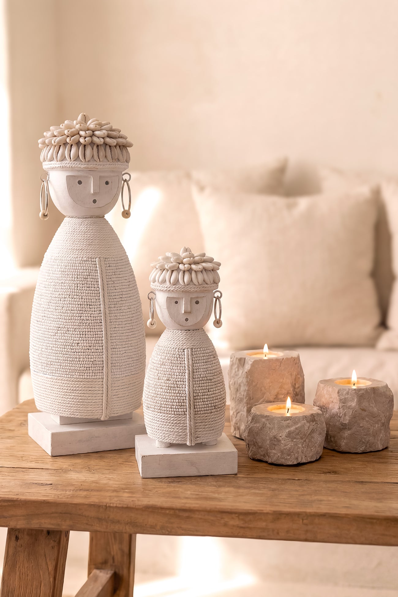 Ibizamode handcrafted white boho soul doll with shell details in bohemian interior