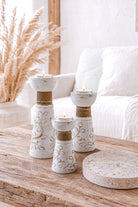 Ibizamode Leaves Candlestick White houten kandelaar met bohemian details