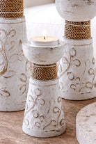 Ibizamode Leaves Candlestick White houten kandelaar met bohemian details