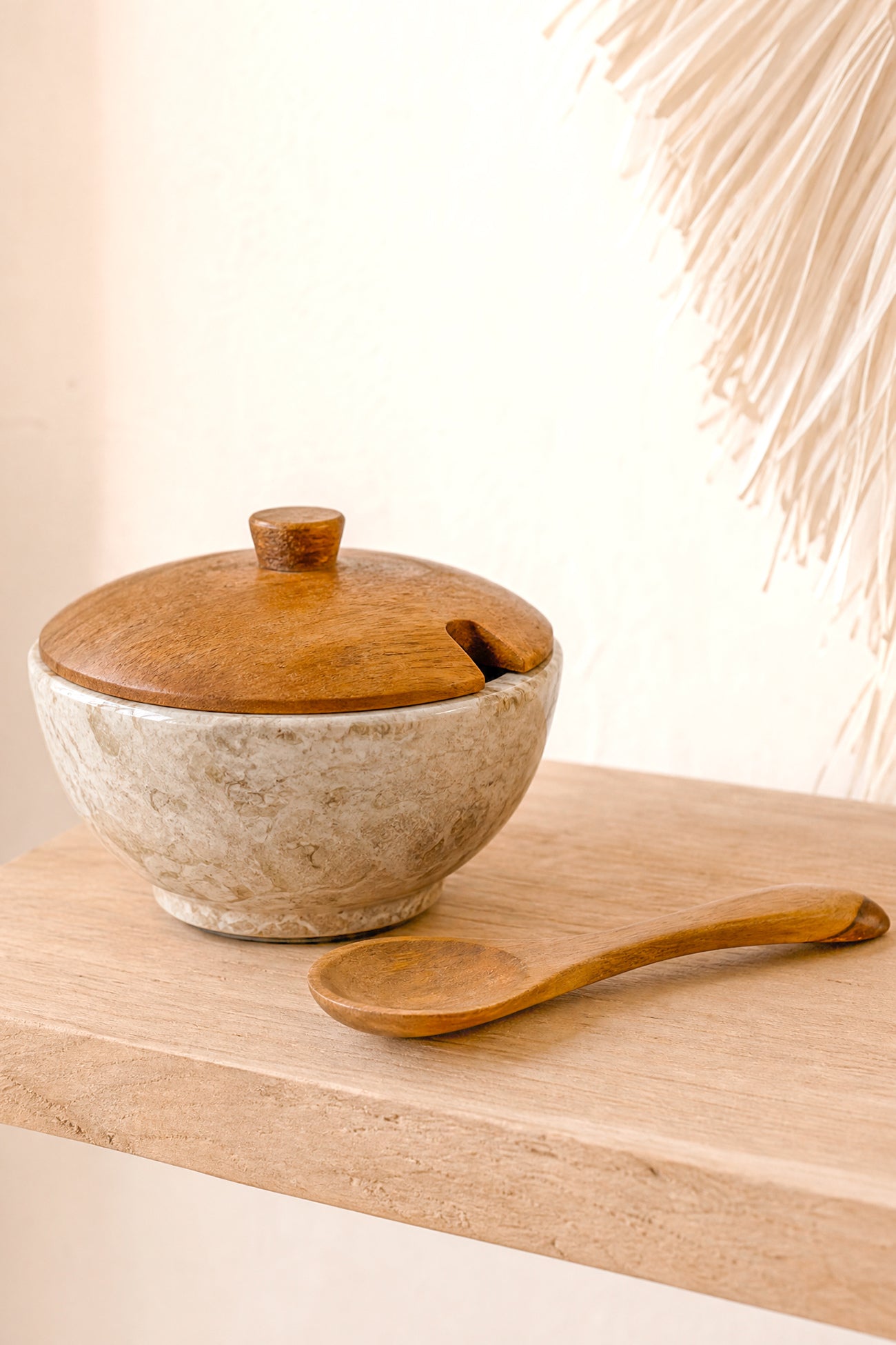 Ibzhome Marble Sugar Pot marmeren suikerpot met houten deksel en lepel