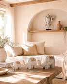 Ibizamode handcrafted wooden elephant decor in natural bohemian interior
