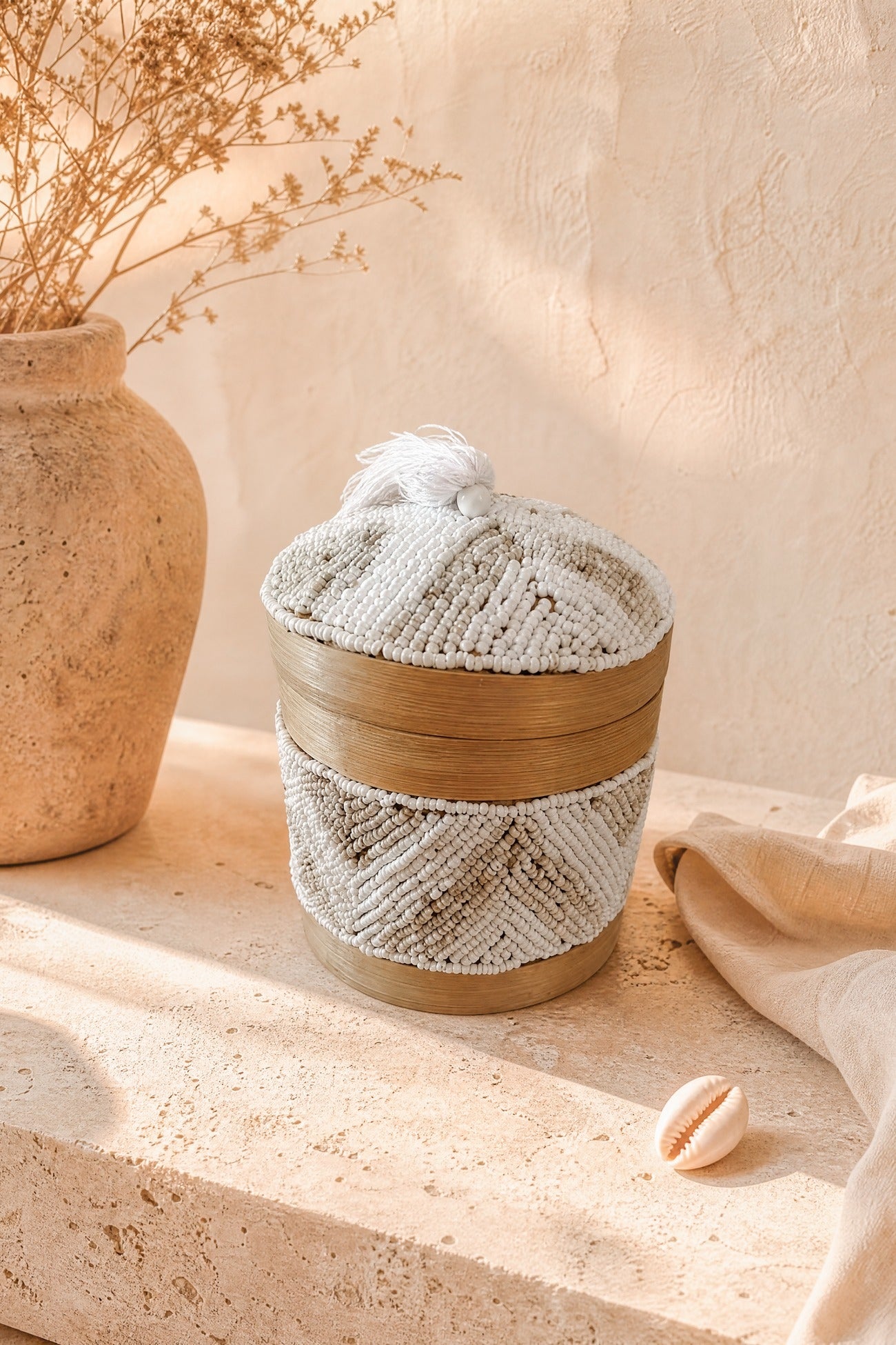 Runder Korb mit Streifen Natur | ibzhome