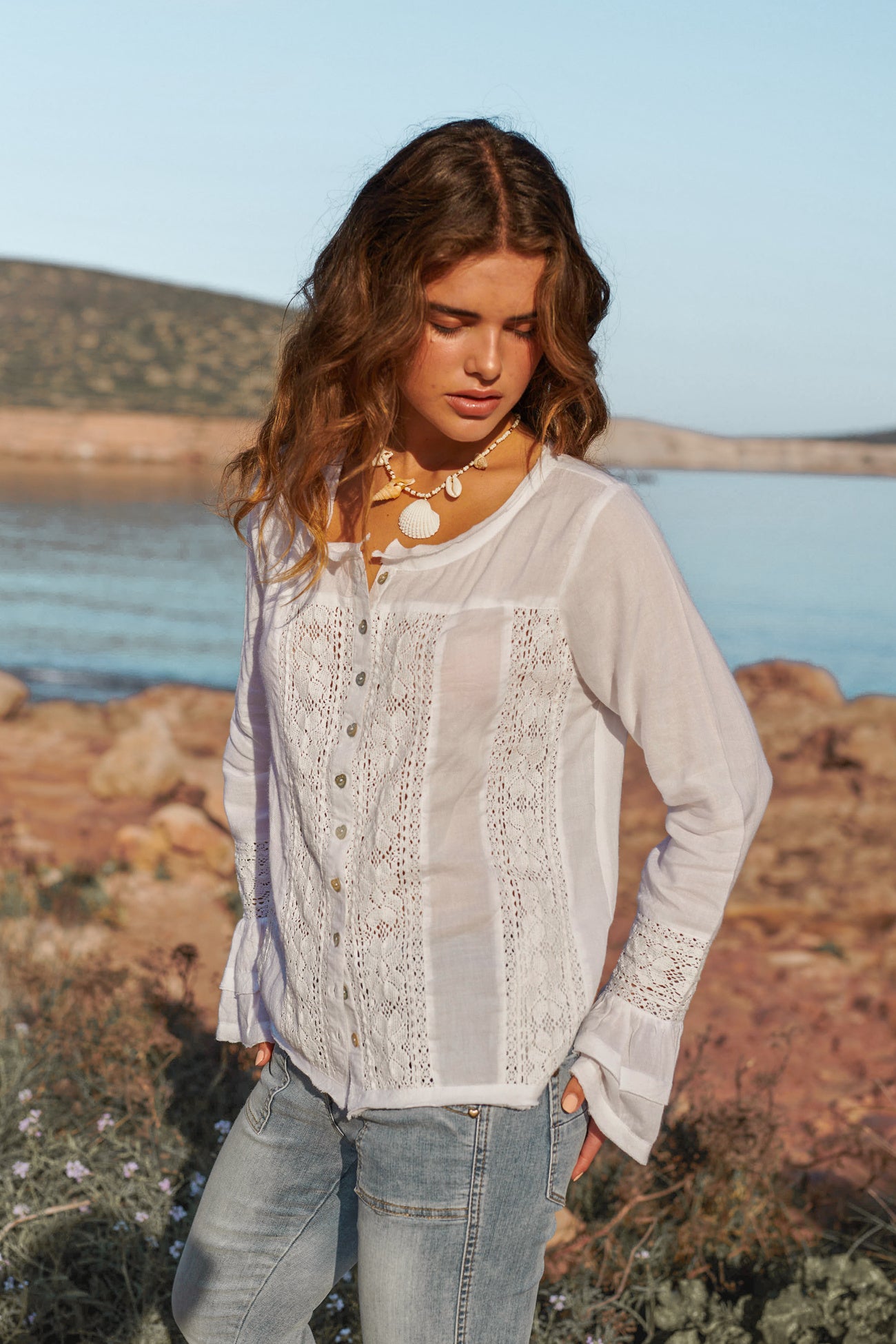Bohemian blouse in white van Isla Ibiza, Brands of Ibiza