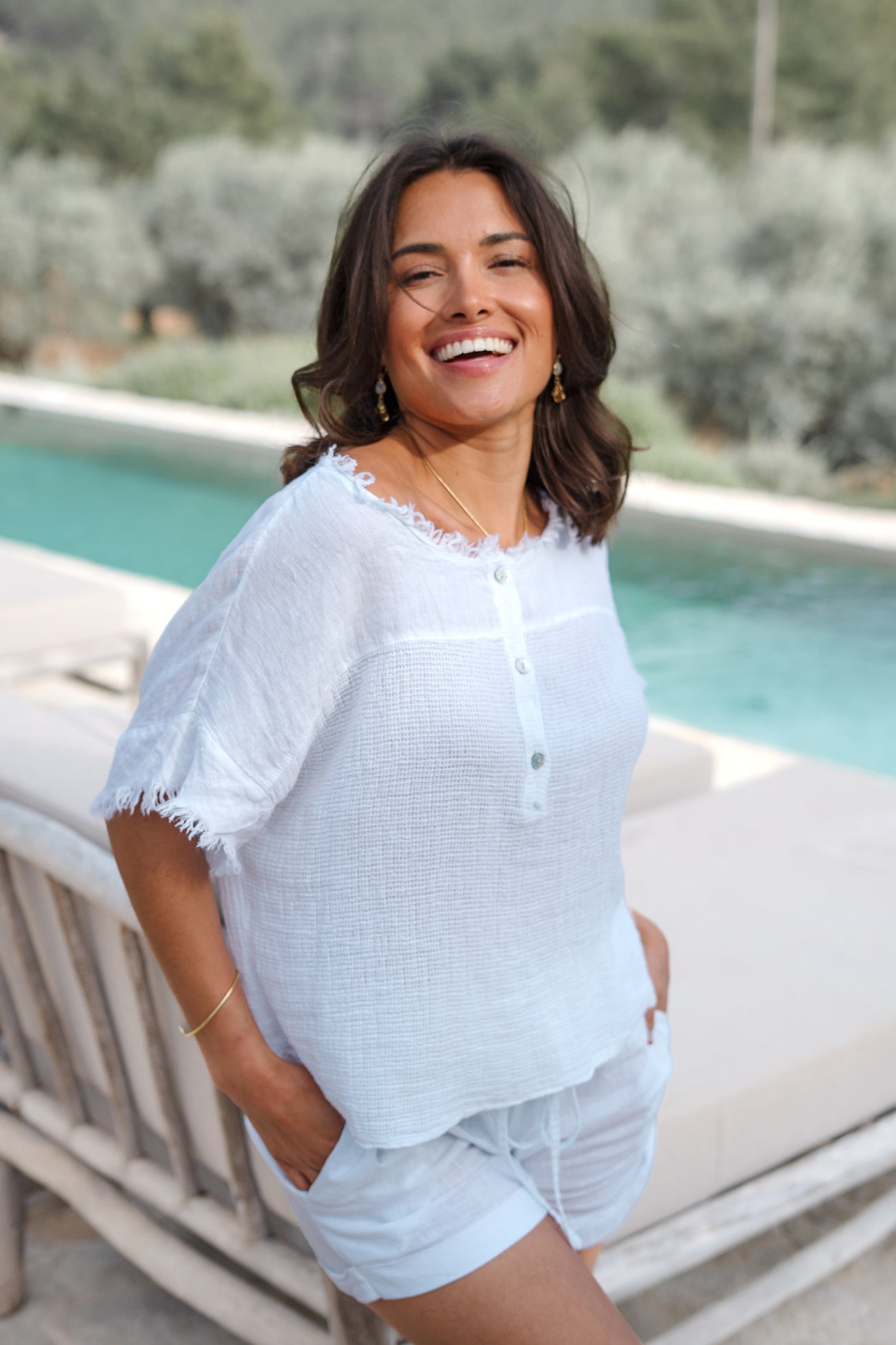 Bohemian blouse in white van ibzmode, Brands of Ibiza