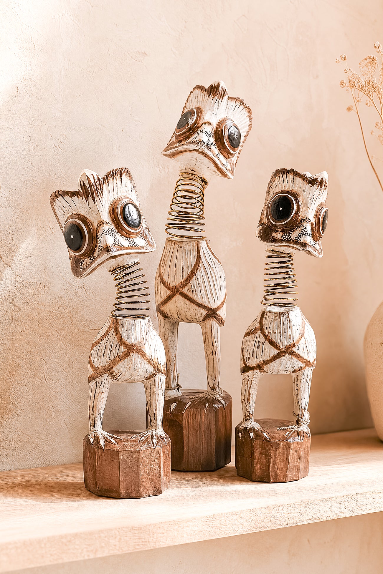Ibizamode handcrafted white bali bird decor in bohemian interior styling