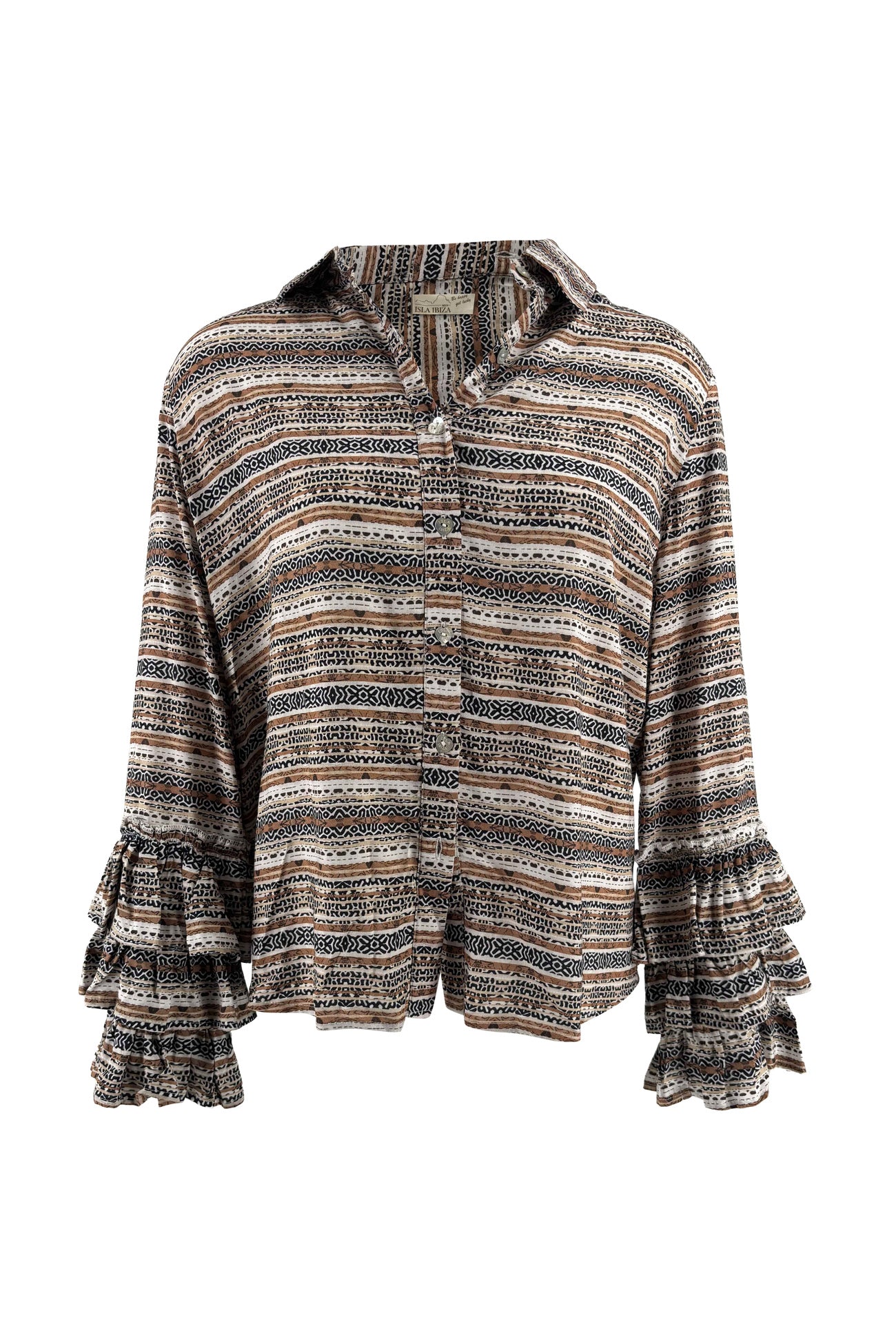 Isla Ibiza Bonita blouse Frontera with terra and black bohemian print