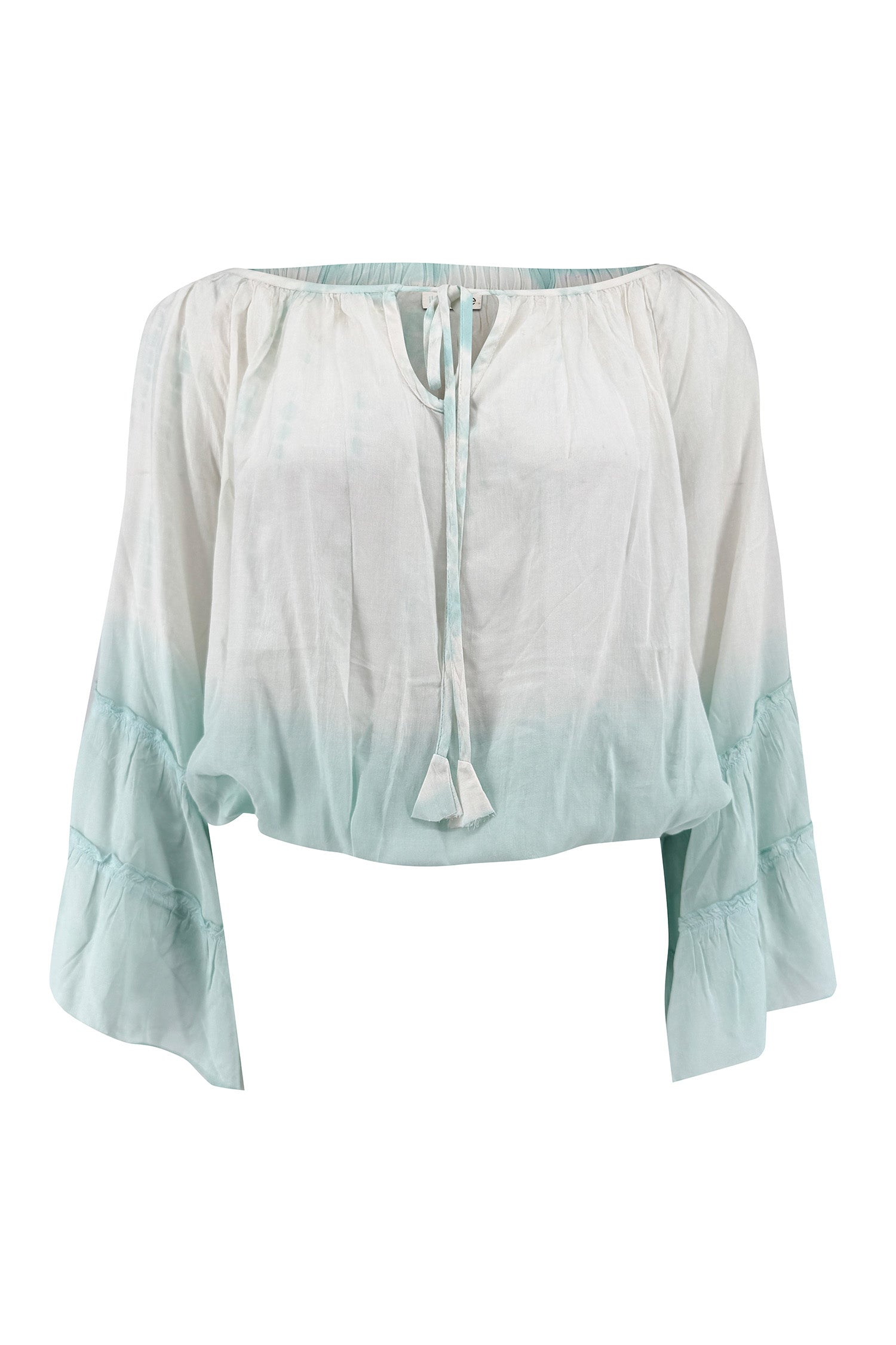 Ibizamode Bohemian Blush mint tie dye off shoulder viscose blouse