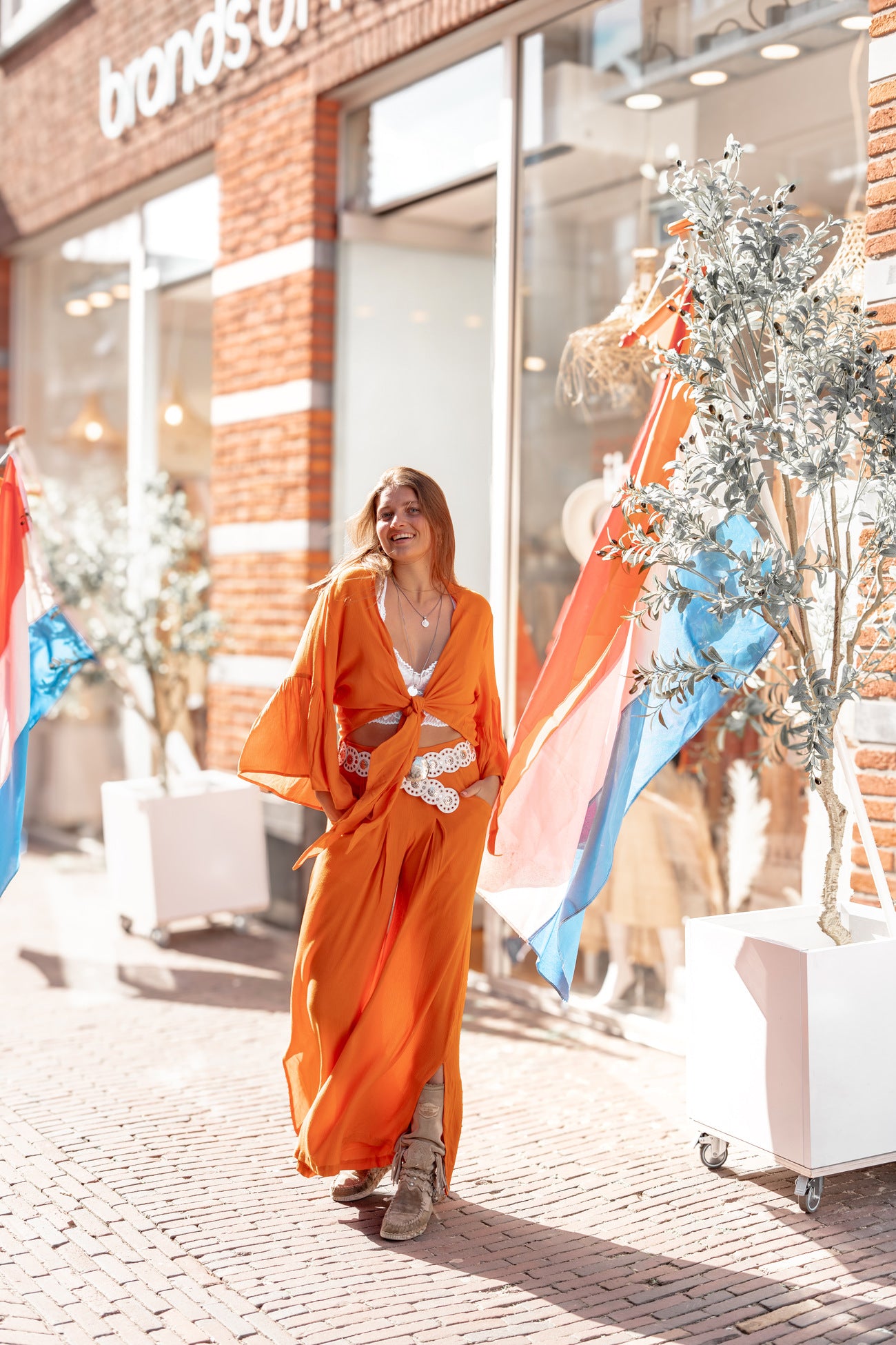 Ibzmode Pantalon Lirena Orange wide leg pants for King's Day and football events