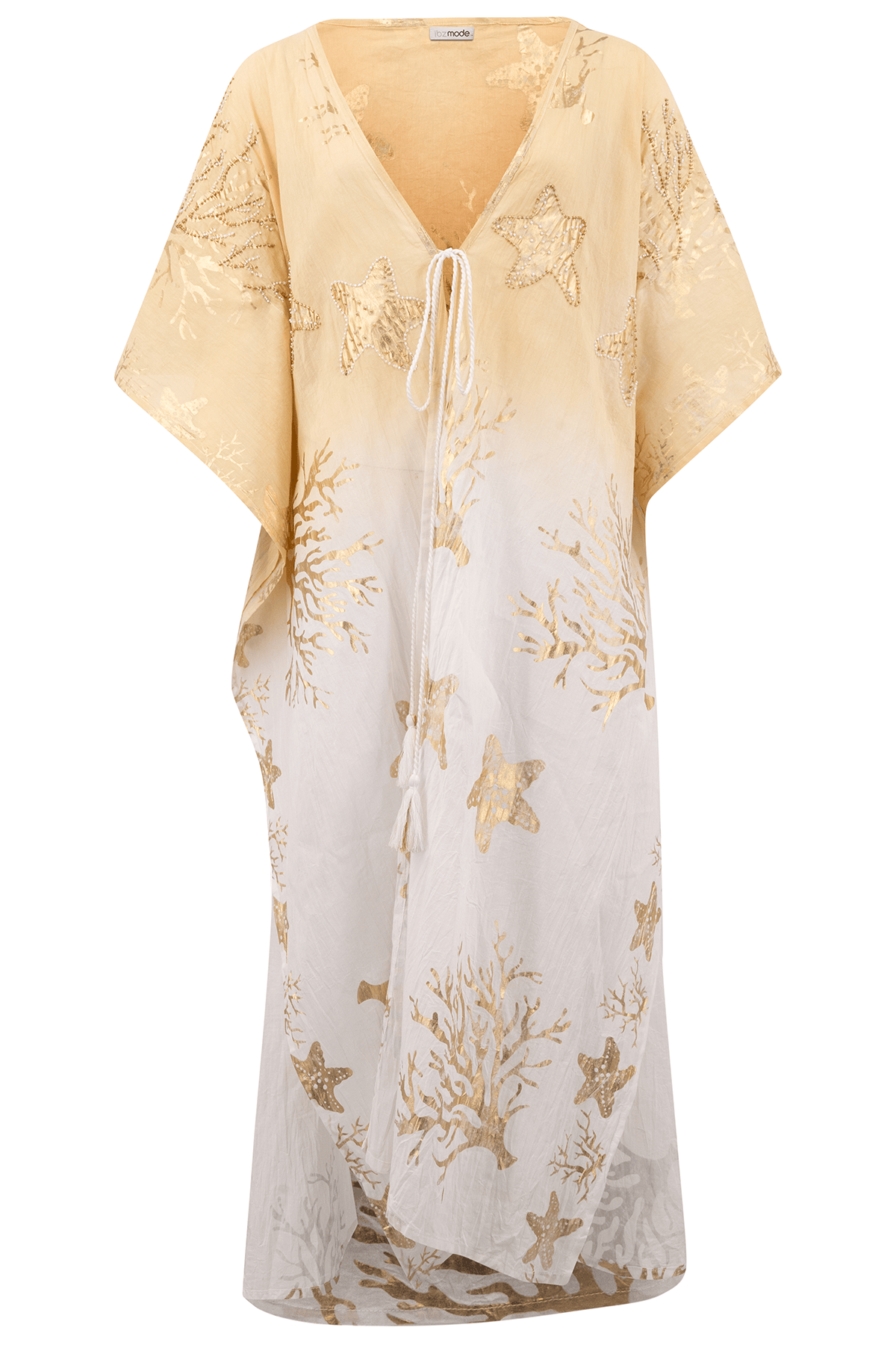 Bohemian kimono in sand/ white van ibzmode, Brands of Ibiza