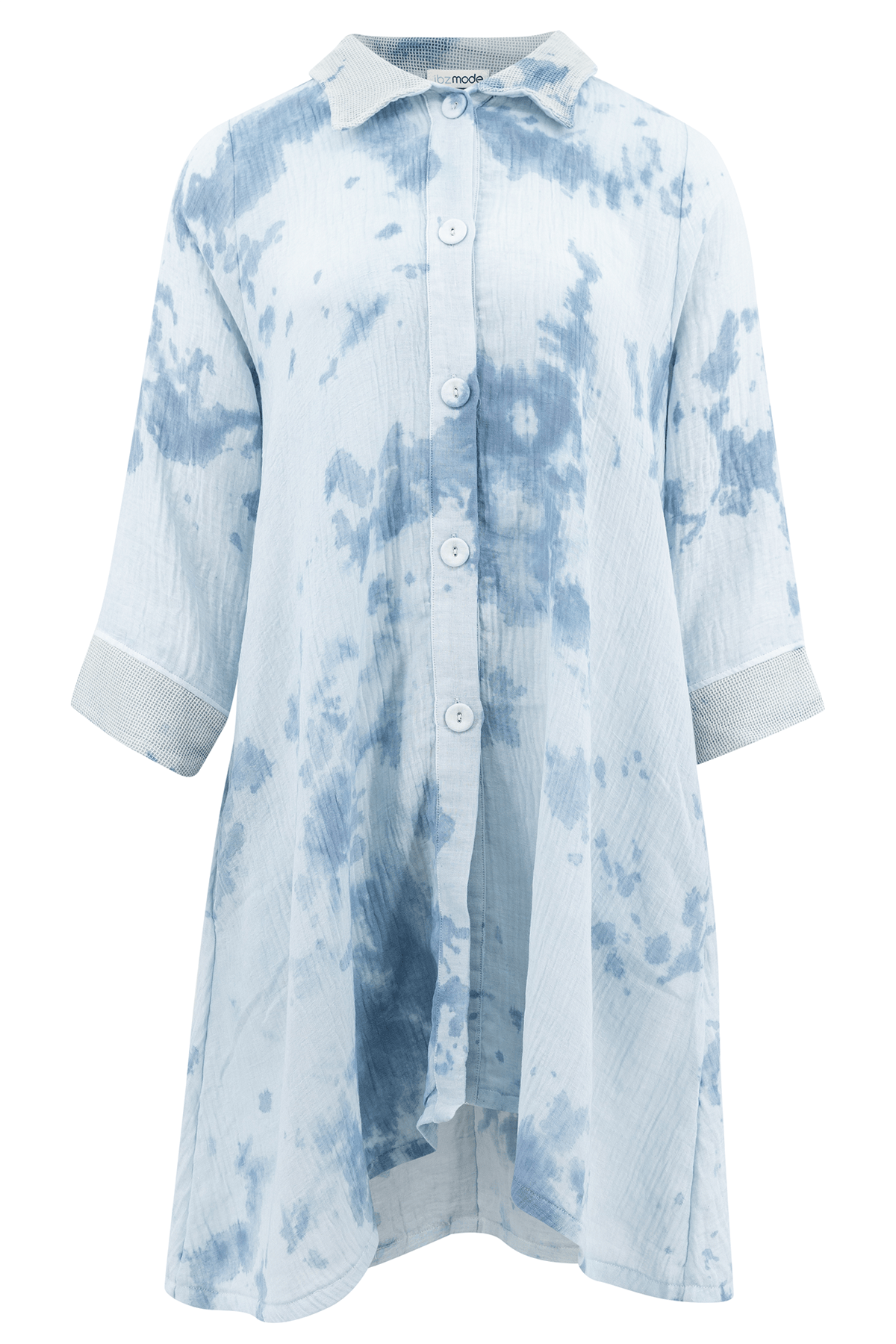 Bohemian blouse in blue tie dye van ibzmode, Brands of Ibiza