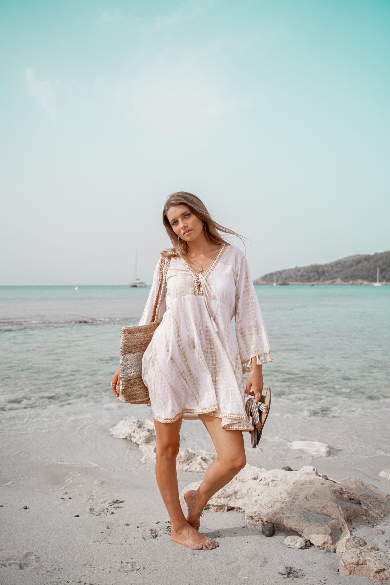 Bohemian jurk in tie dye white/ van ibzmode, Brands of Ibiza