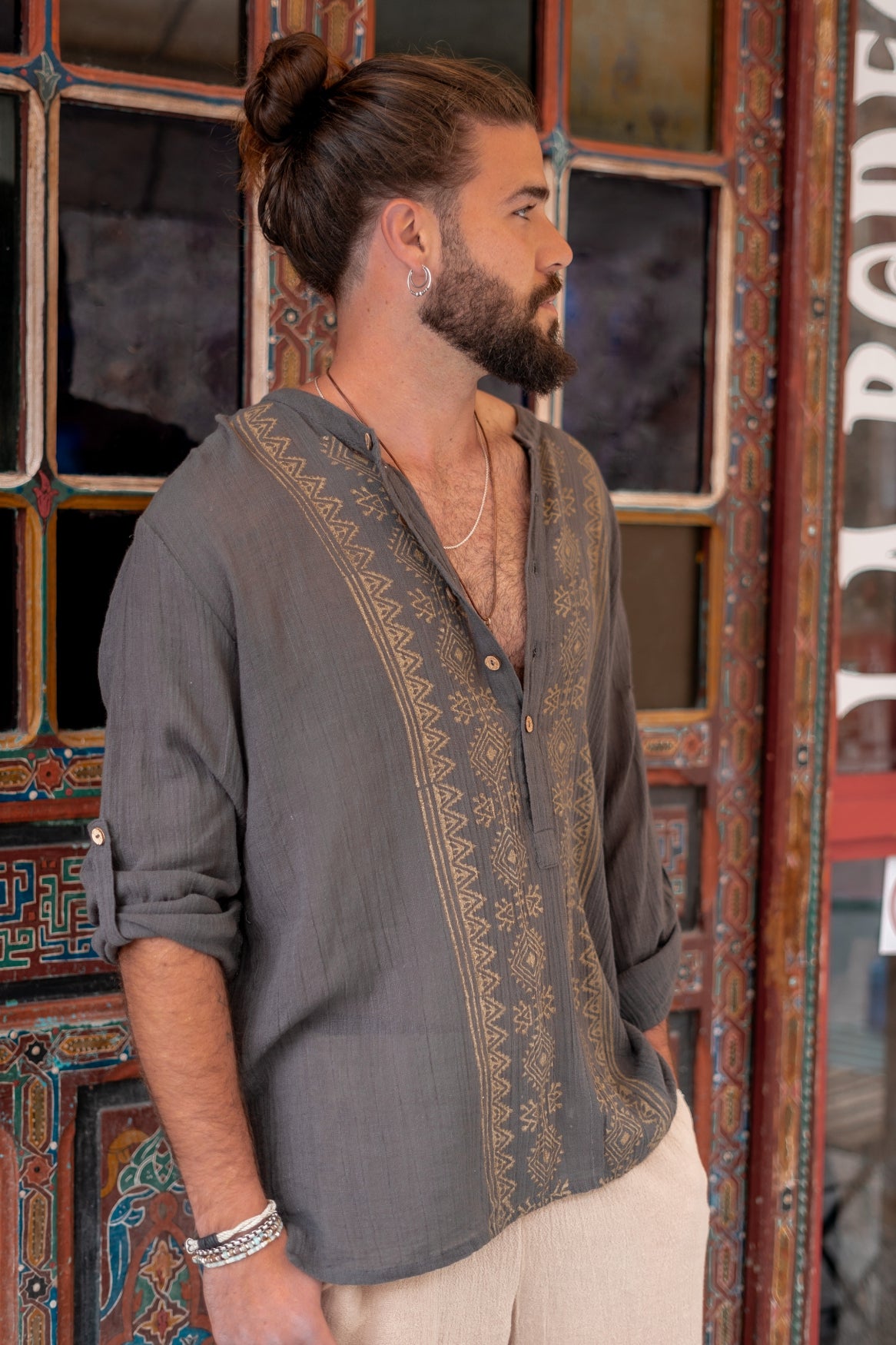 Bohemian blouse in anthracite van ibzmode, Brands of Ibiza